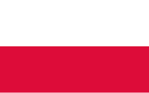 Flag of Poland featuring two horizontal stripes: white on the top and red on the bottom.