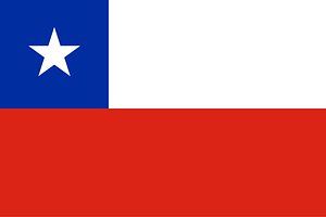 Flag of Chile featuring horizontal bands of red and white, with a blue square and a white star in the upper left corner.