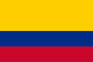 Flag of Colombia featuring horizontal stripes of yellow, blue, and red.