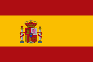 Flag of Spain featuring red and yellow stripes with a coat of arms on the yellow field.