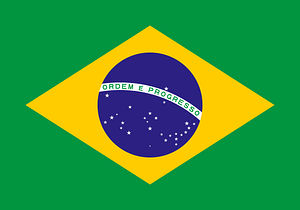 Flag of Brazil featuring a green background, a yellow diamond, and a blue globe with stars and the motto 'Ordem e Progresso'.